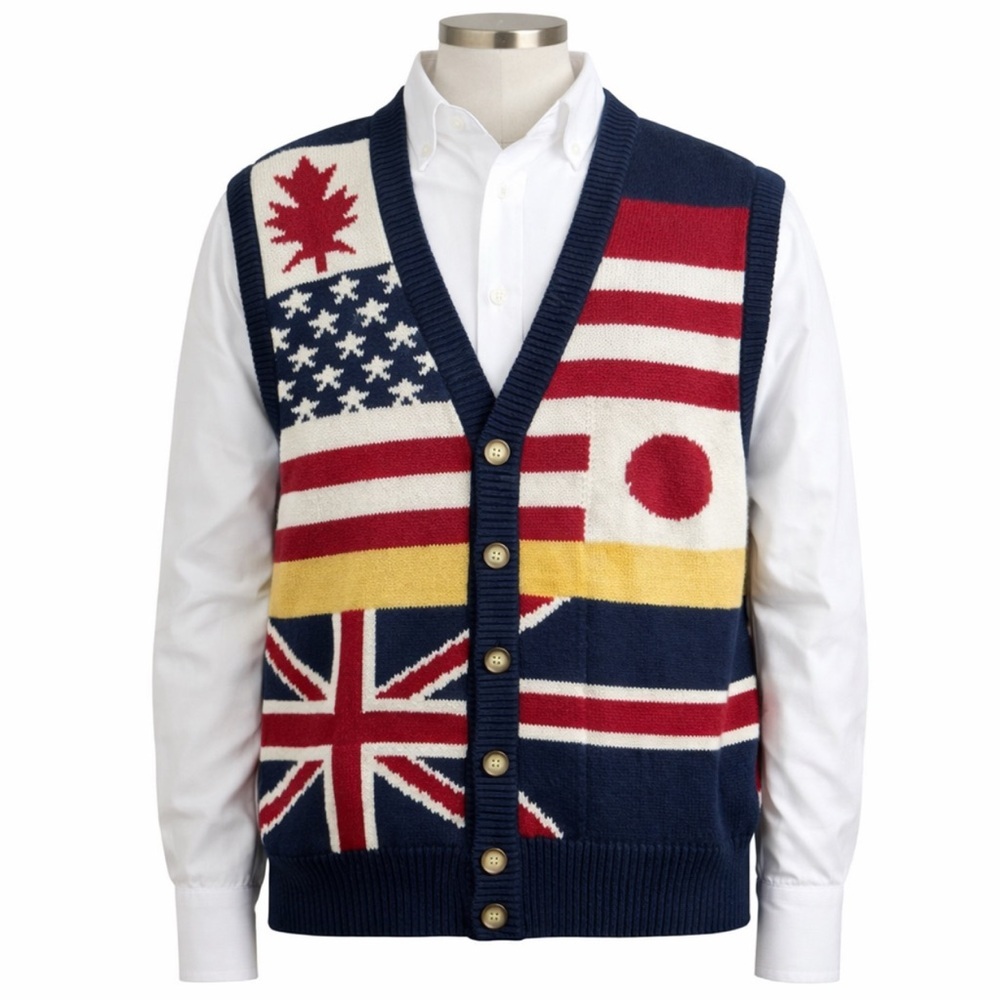 VTG Structure Men’s World V-Neck Sweater Vest Size XL 100% Cotton Made in USA